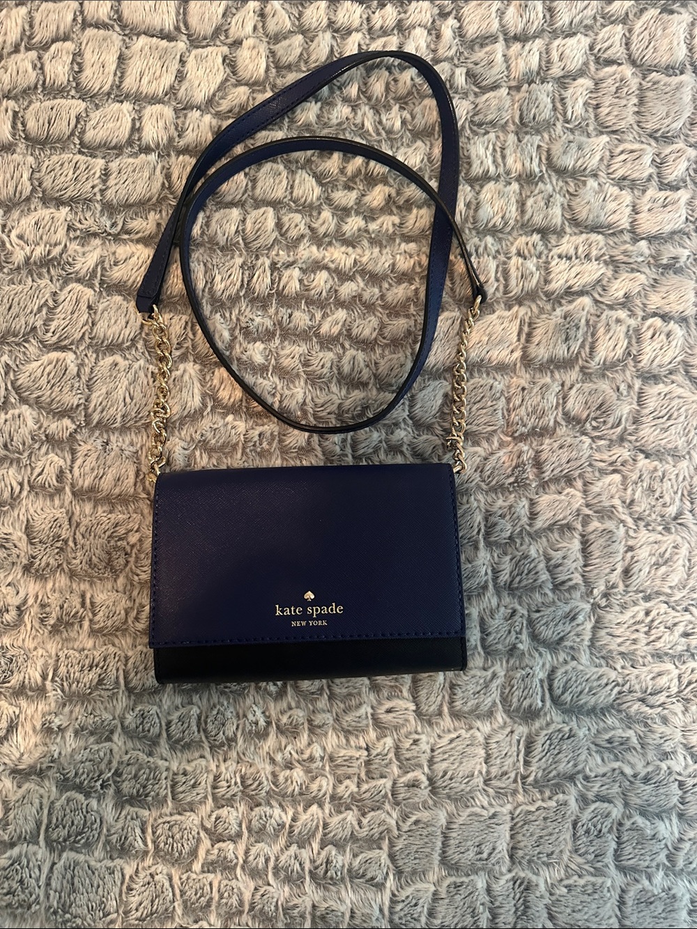 Kate Spade New York Blue & Black Saffiano Leather Wallet Crossbody Phone Bag